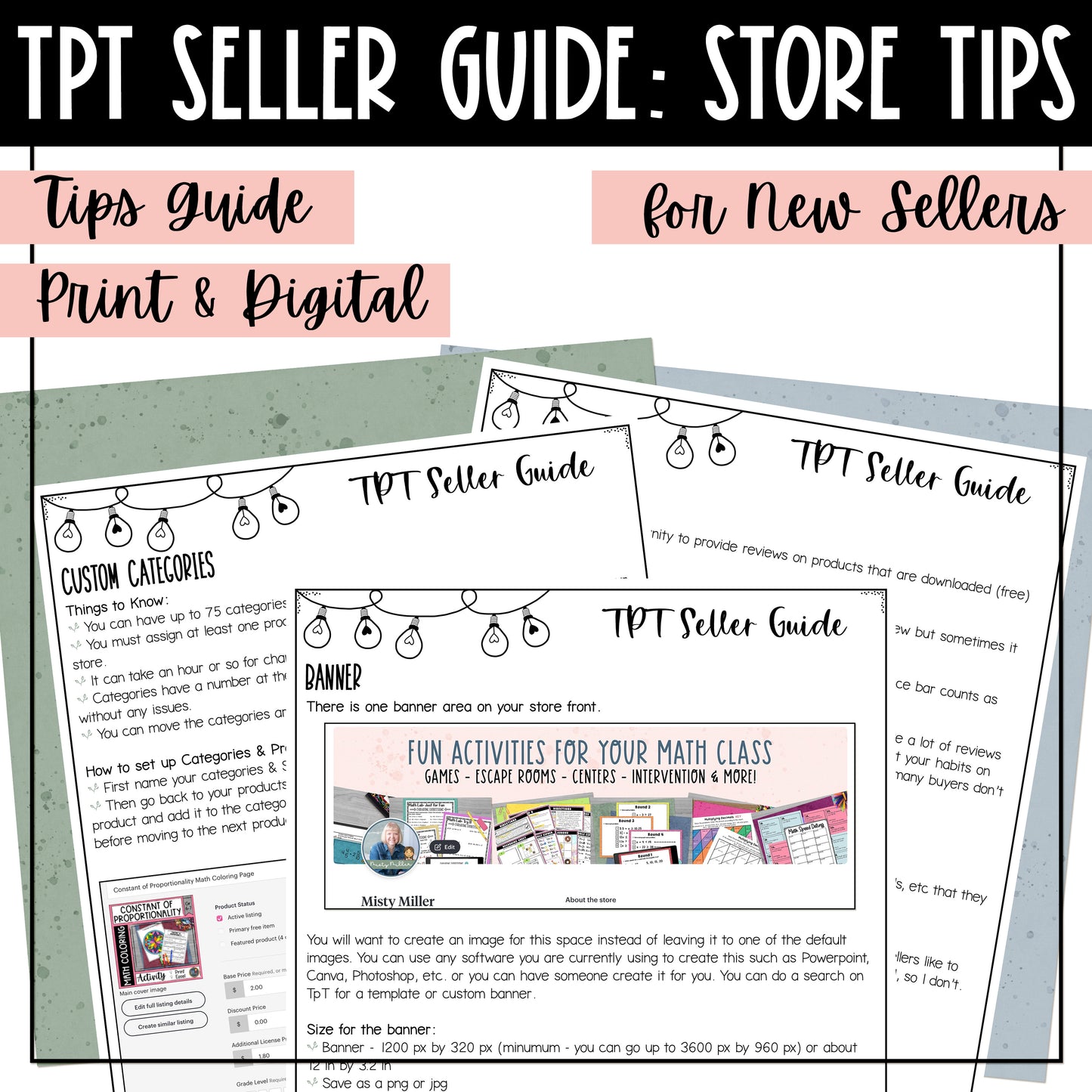 TPT Seller Guide New Seller Store Tips - Banner, Categories, Logo, Sales, & More