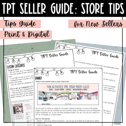 TPT Seller Guide New Seller Store Tips - Banner, Categories, Logo, Sales, & More