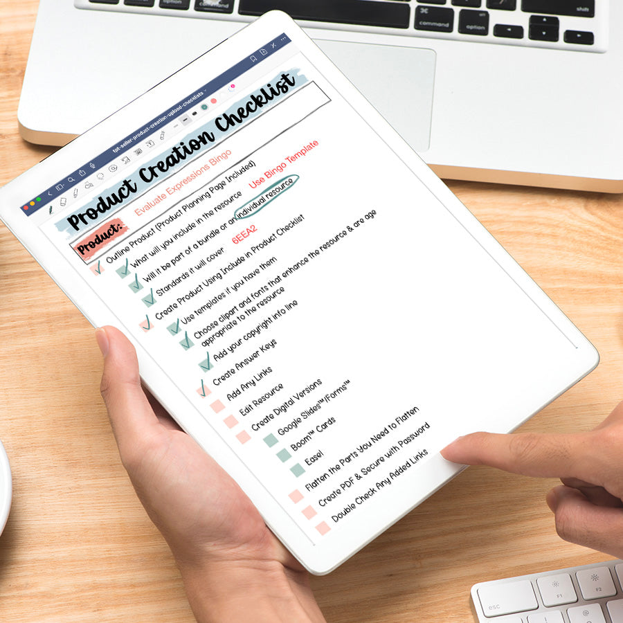 Product Creation and Upload Checklists for TPT Sellers - Print and Digital through Google Slides - Teachers Pay Teachers - Product Creation Checklist - Use in GoodNotes