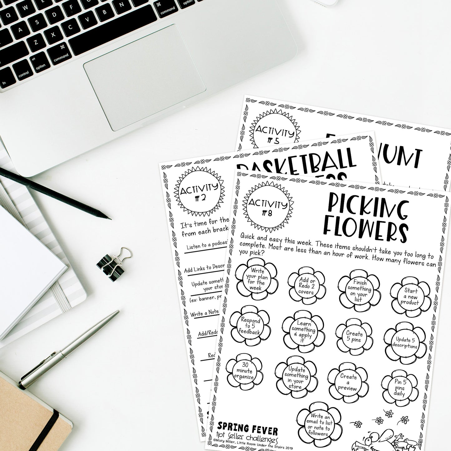 TPT Seller Spring Fever Challenges -12 weekly spring challenges - work on your TPT store and business - Challenge Sheet Theme is Spring Fever