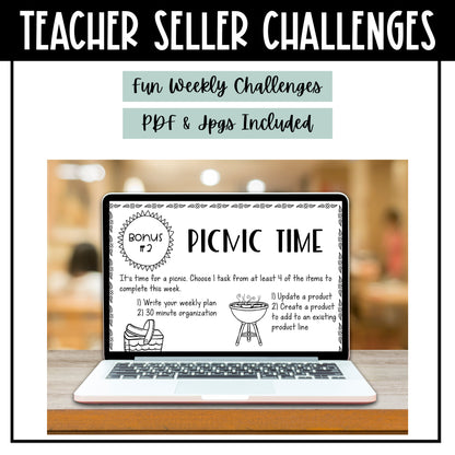 TPT Seller Spring Fever Challenges - fun weekly spring challenges - PDF & jpgs included - print or upload to a program such as GoodNotes, Google Slides. or Canva - personal use only - work on your TPT store and business - Challenge Sheet Theme is Spring Fever