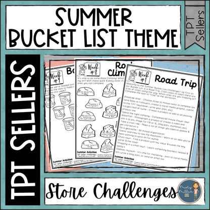 TPT Seller Summer Bucket List Challenges - Productivity help for working on your TPT store and business - 12 weeks of challenges sheets with a variety of tasks for your Teachers Pay Teachers store